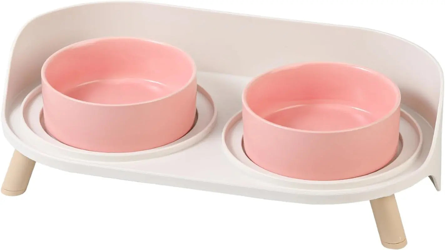 Elevated Ceramic Cat & Dog Bowl Set with Splash Guard, Non-Slip Stand (2x480ml) - BIG FRENCHIES