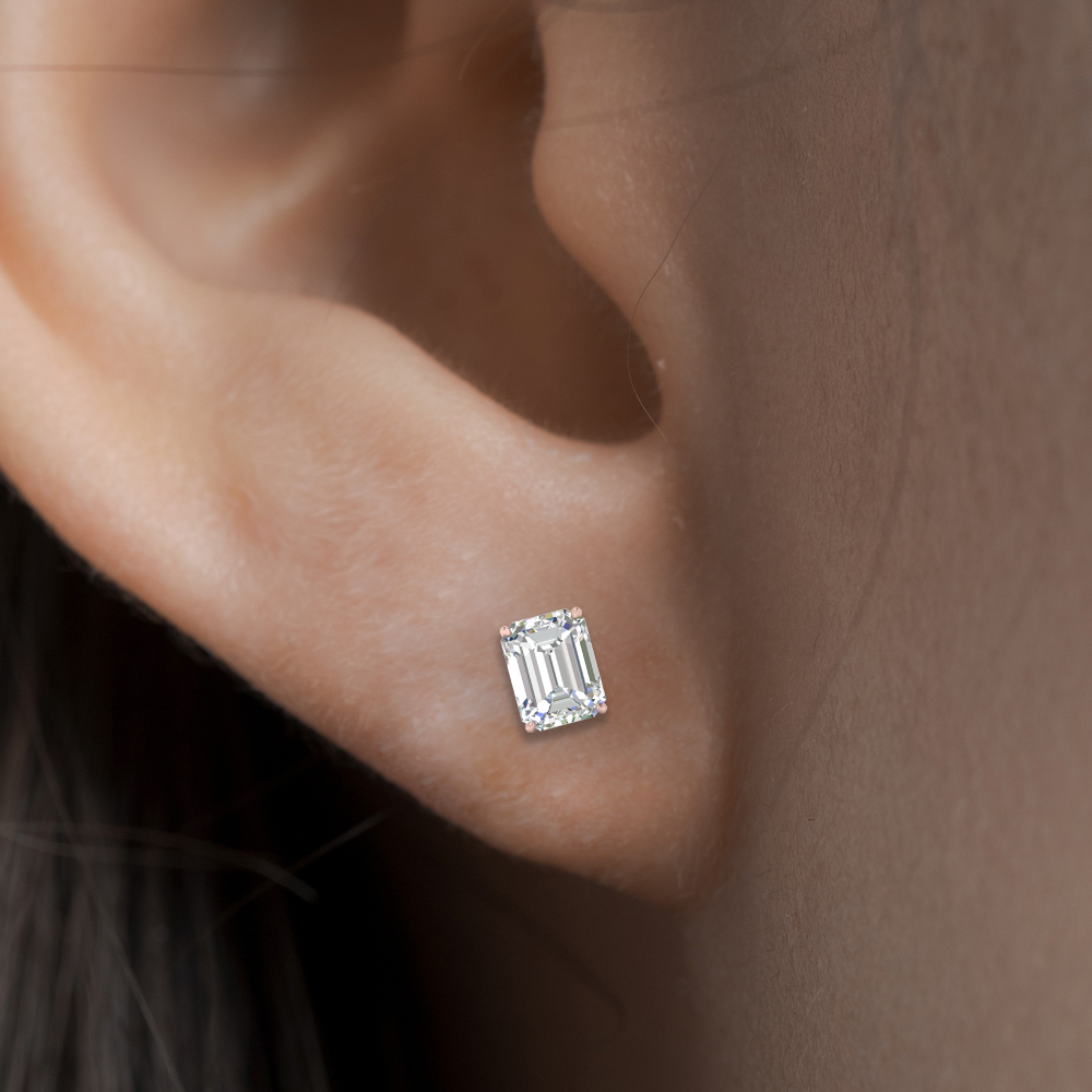 Certified Emerald Cut Diamond Solitaire Stud Earrings