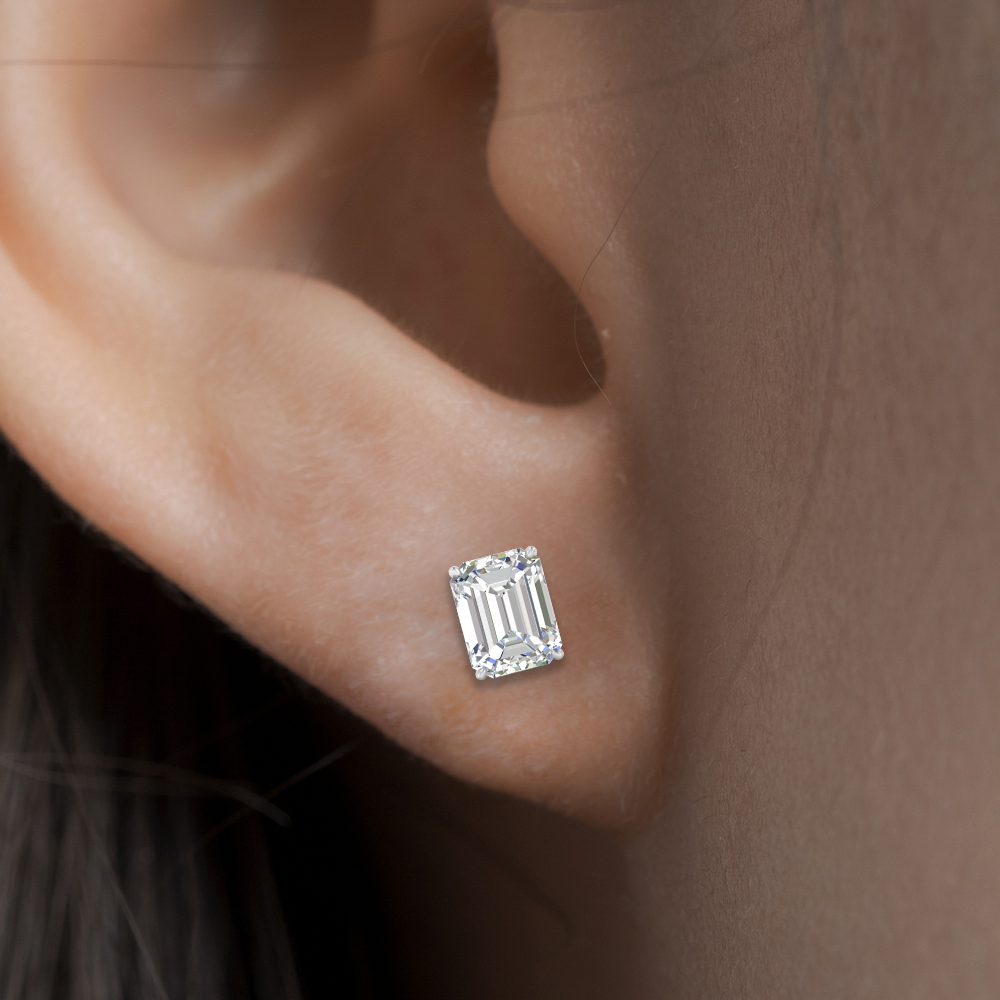 Certified Emerald Cut Diamond Solitaire Stud Earrings