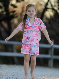 Pink TS Lapel Button Short Sleeve Shorts Pajama Set - BIG FRENCHIES