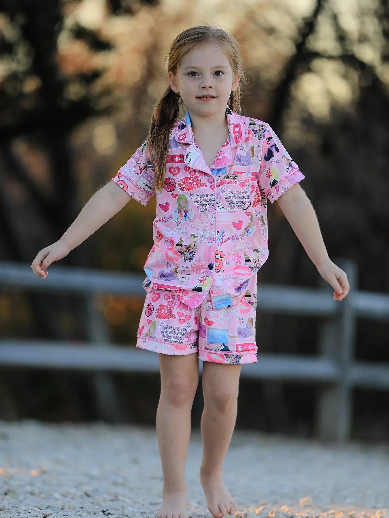 Pink TS Lapel Button Short Sleeve Shorts Pajama Set - BIG FRENCHIES