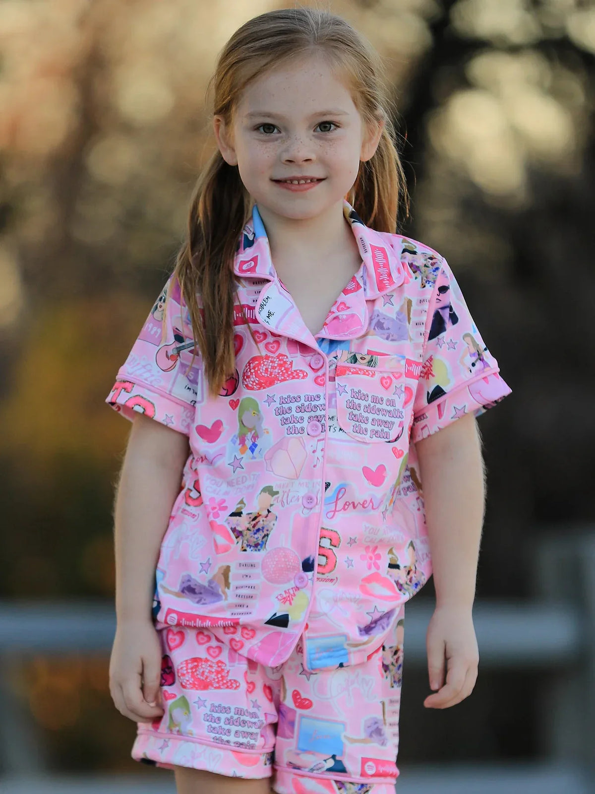 Pink TS Lapel Button Short Sleeve Shorts Pajama Set - BIG FRENCHIES