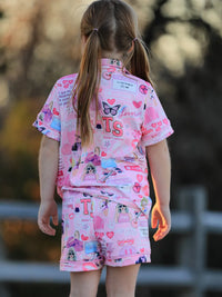 Pink TS Lapel Button Short Sleeve Shorts Pajama Set - BIG FRENCHIES