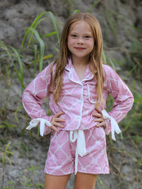 Mommy & me Autumn Check Bow Girls Lapel Pajamas - BIG FRENCHIES