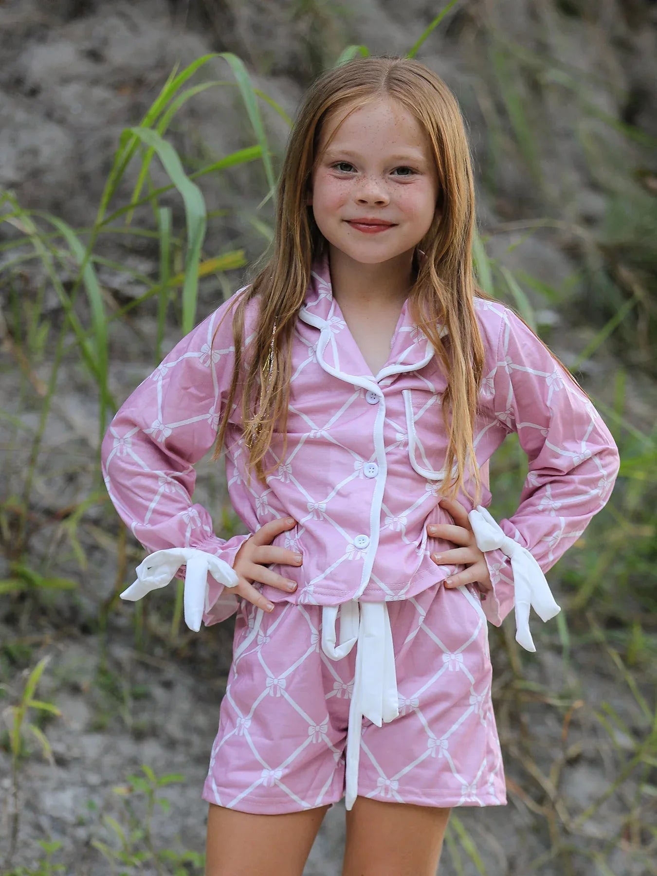 Mommy & me Autumn Check Bow Girls Lapel Pajamas - BIG FRENCHIES