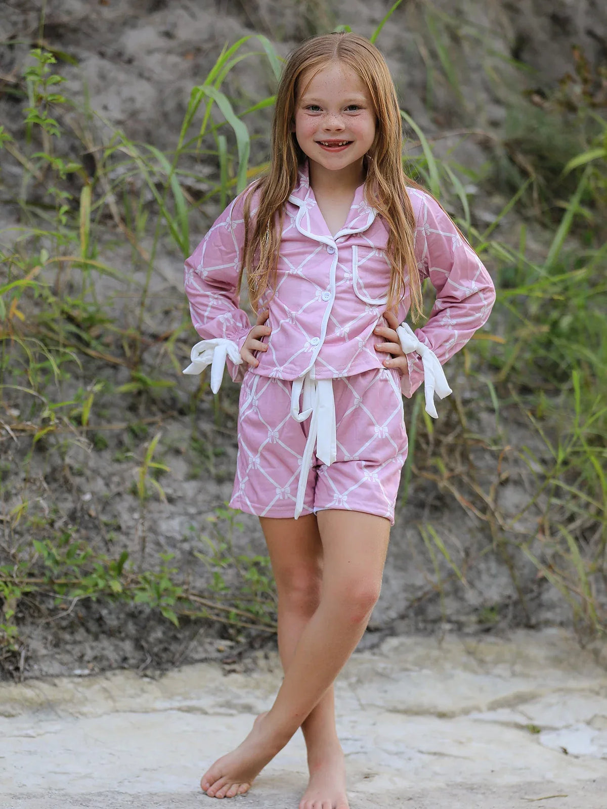 Mommy & me Autumn Check Bow Girls Lapel Pajamas - BIG FRENCHIES