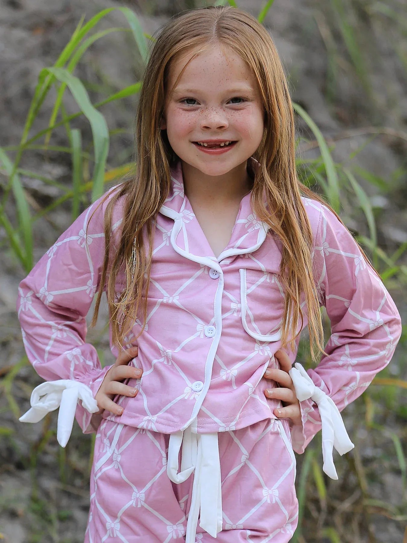 Mommy & me Autumn Check Bow Girls Lapel Pajamas - BIG FRENCHIES