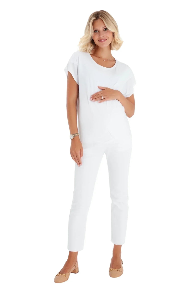 Handy Crossover Short Sleeve Cotton Maternity/Nursing Top - BIG FRENCHIES