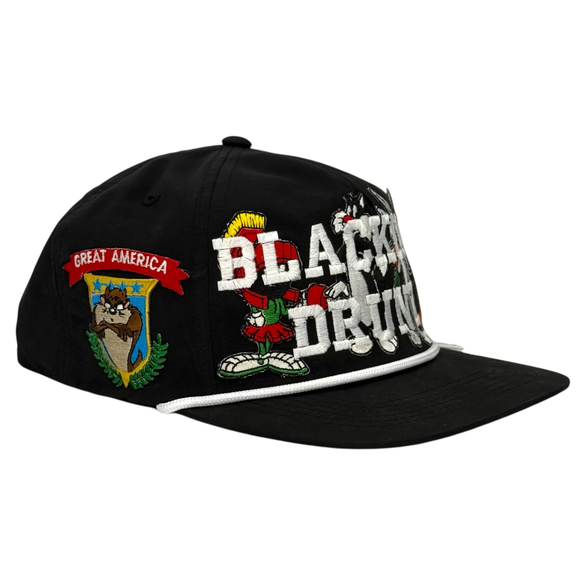 Blackout Drunk Looney Black Rope Hat Custom Embroidered