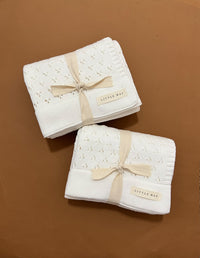 Vanilla White Pointelle Knit Blanket