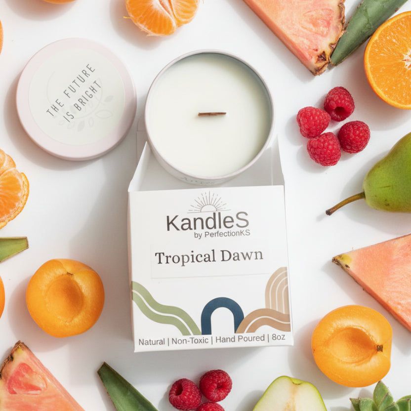 Tropical Dawn Luxury Candle | 8oz Non-Toxic Soy Candle with Wooden Wick | Clean Burn