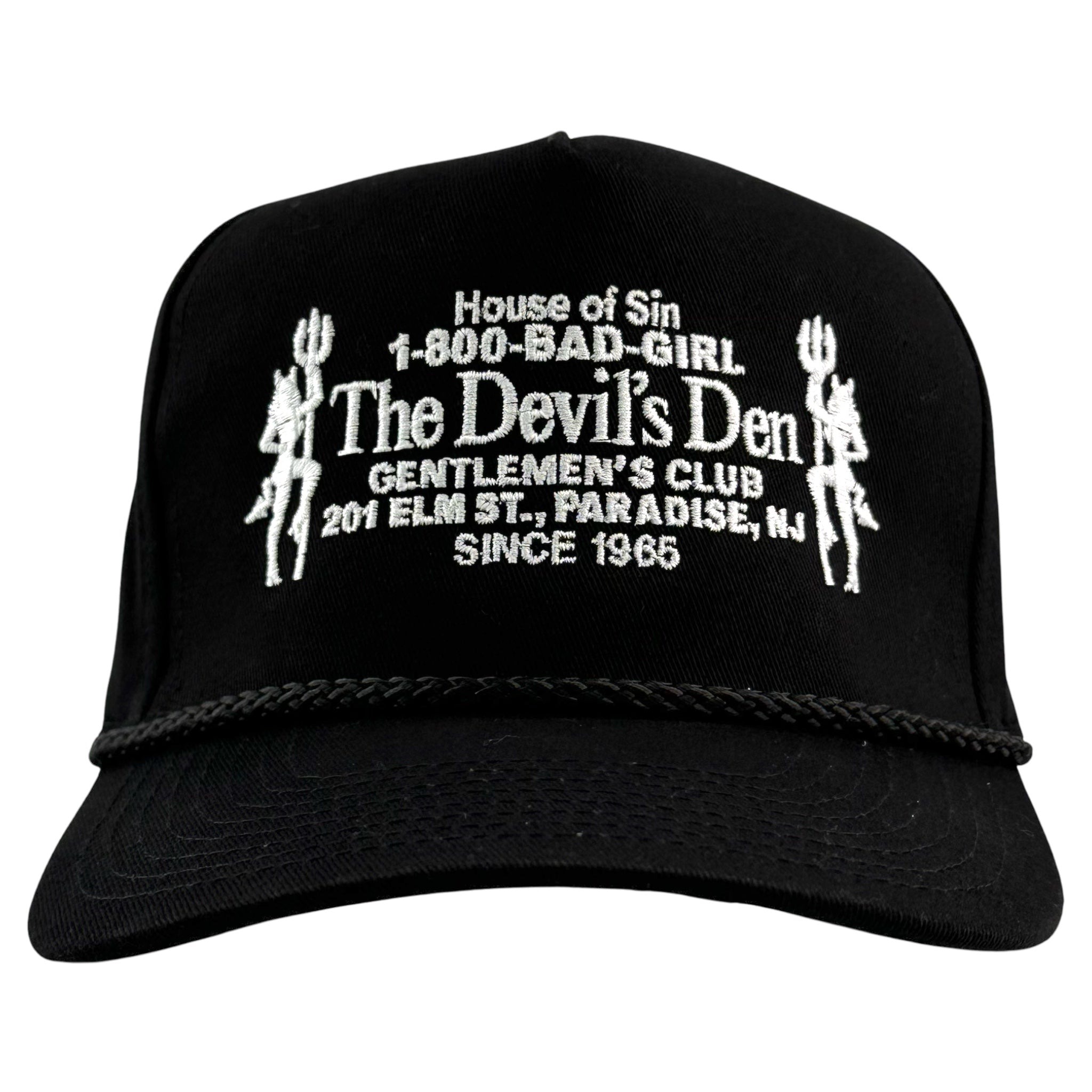The Devils Den Gentlemen’s Club Hat Black Rope Custom Embroidered