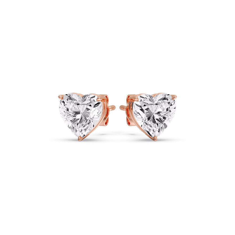 3 Prong Heart Shaped Diamond Solitaire Stud Earring in Basket Setting