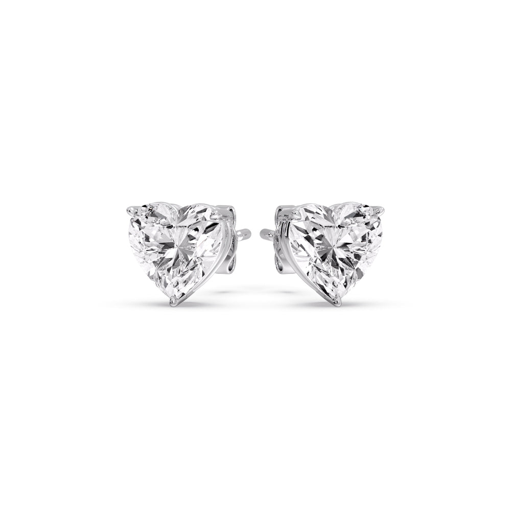 3 Prong Heart Shaped Diamond Solitaire Stud Earring in Basket Setting