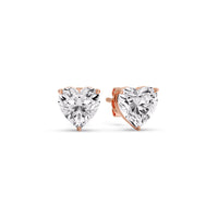 3 Prong Heart Shaped Diamond Solitaire Stud Earring in Basket Setting