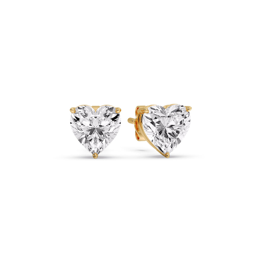 3 Prong Heart Shaped Diamond Solitaire Stud Earring in Basket Setting