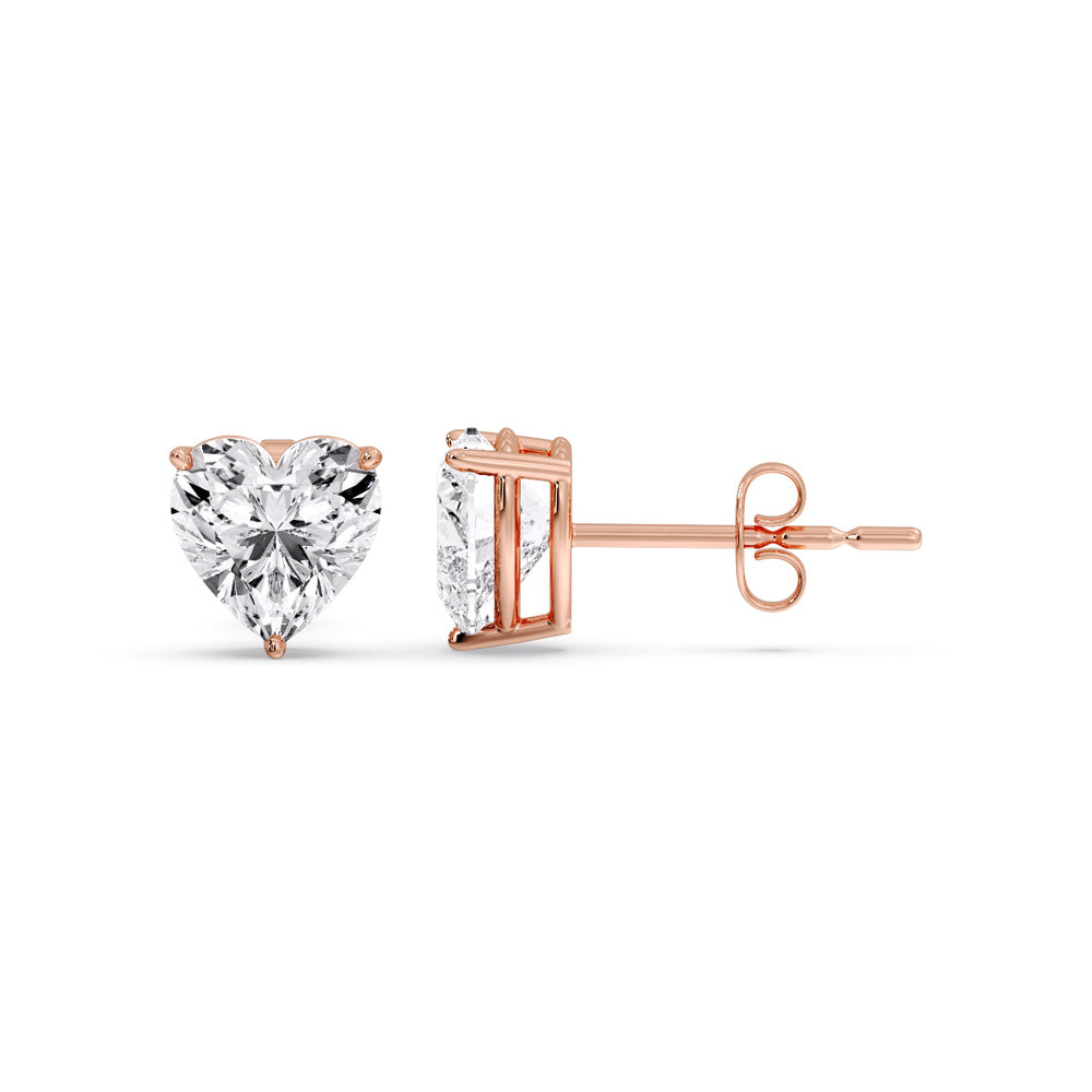 3 Prong Heart Shaped Diamond Solitaire Stud Earring in Basket Setting