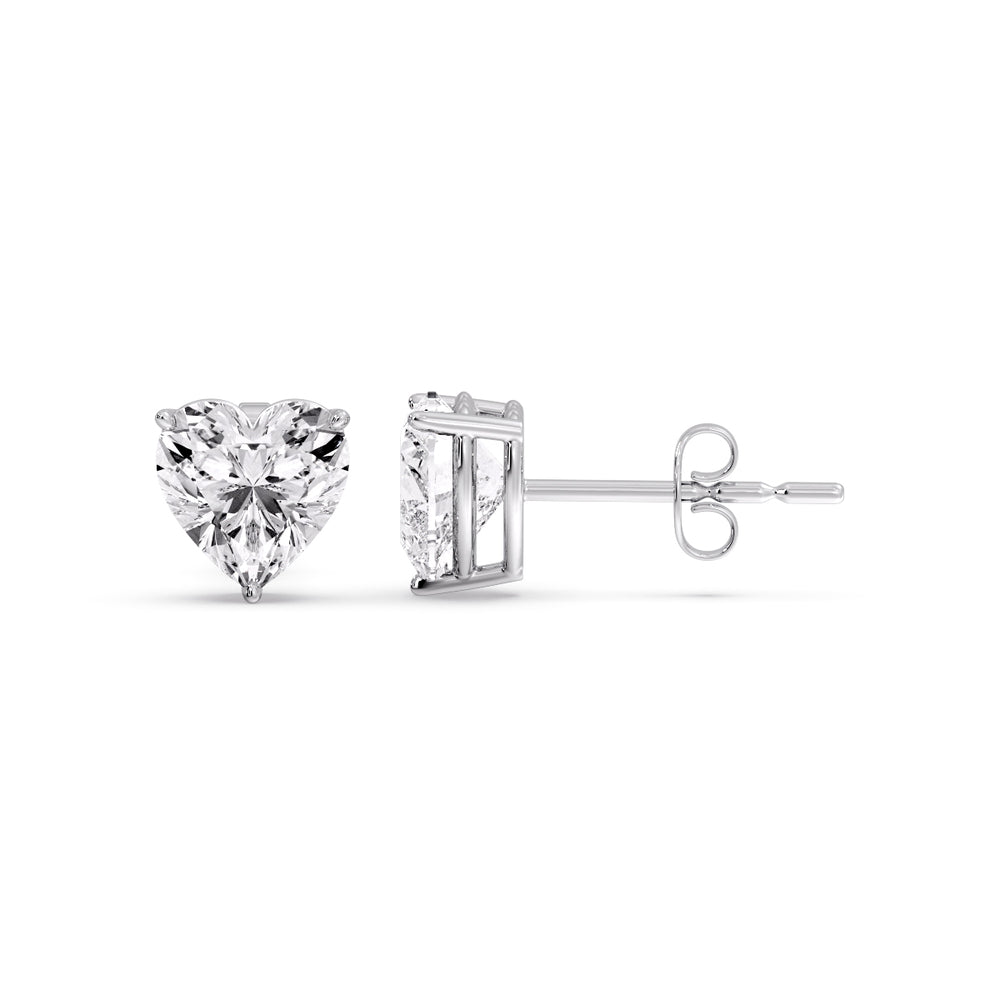 3 Prong Heart Shaped Diamond Solitaire Stud Earring in Basket Setting