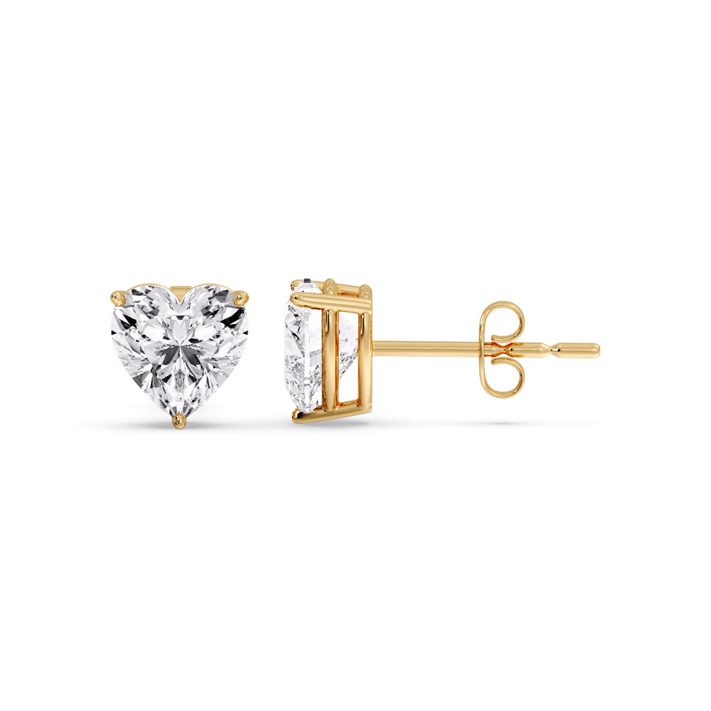 3 Prong Heart Shaped Diamond Solitaire Stud Earring in Basket Setting