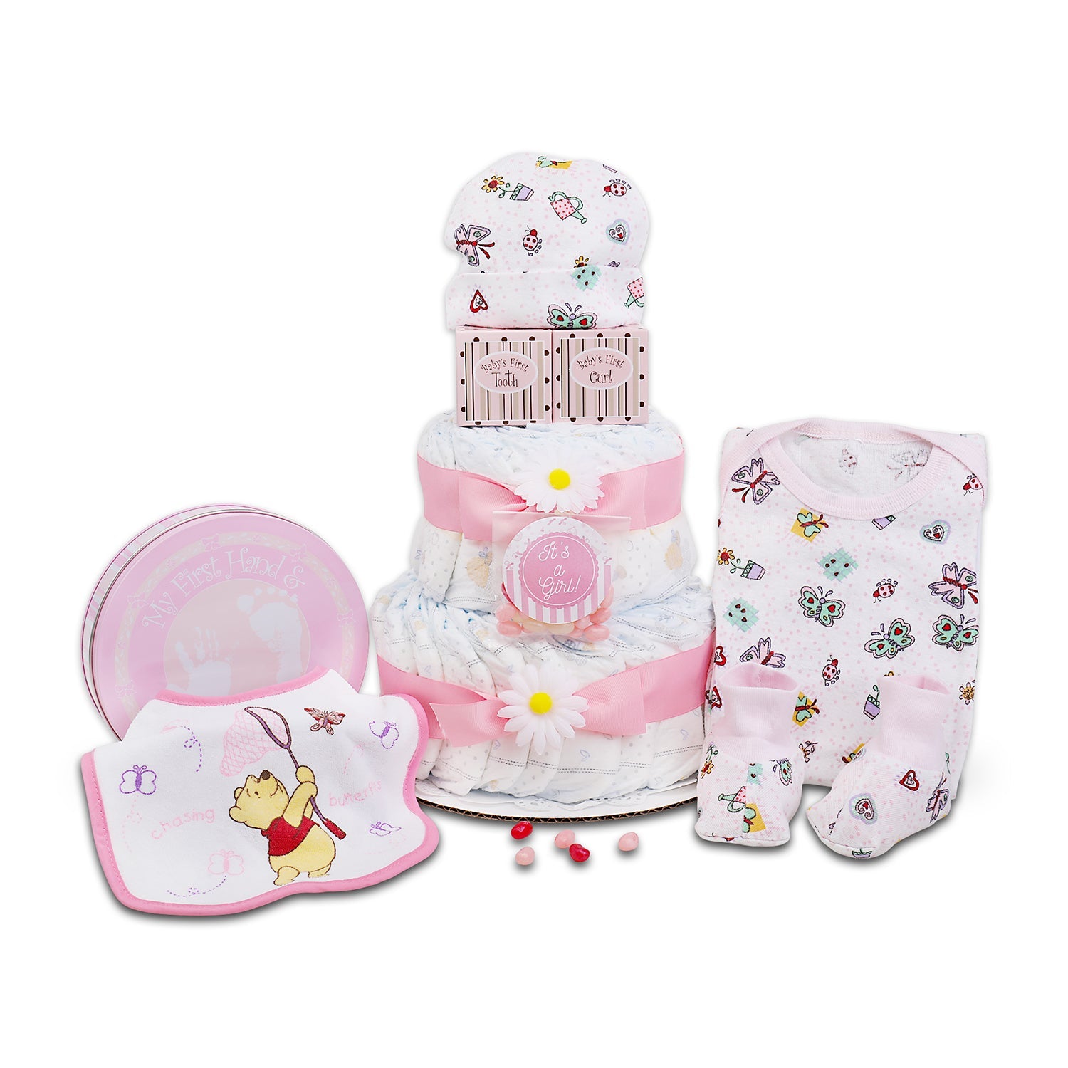 Sweet Baby Girl Diaper Cake Gift Baskeet