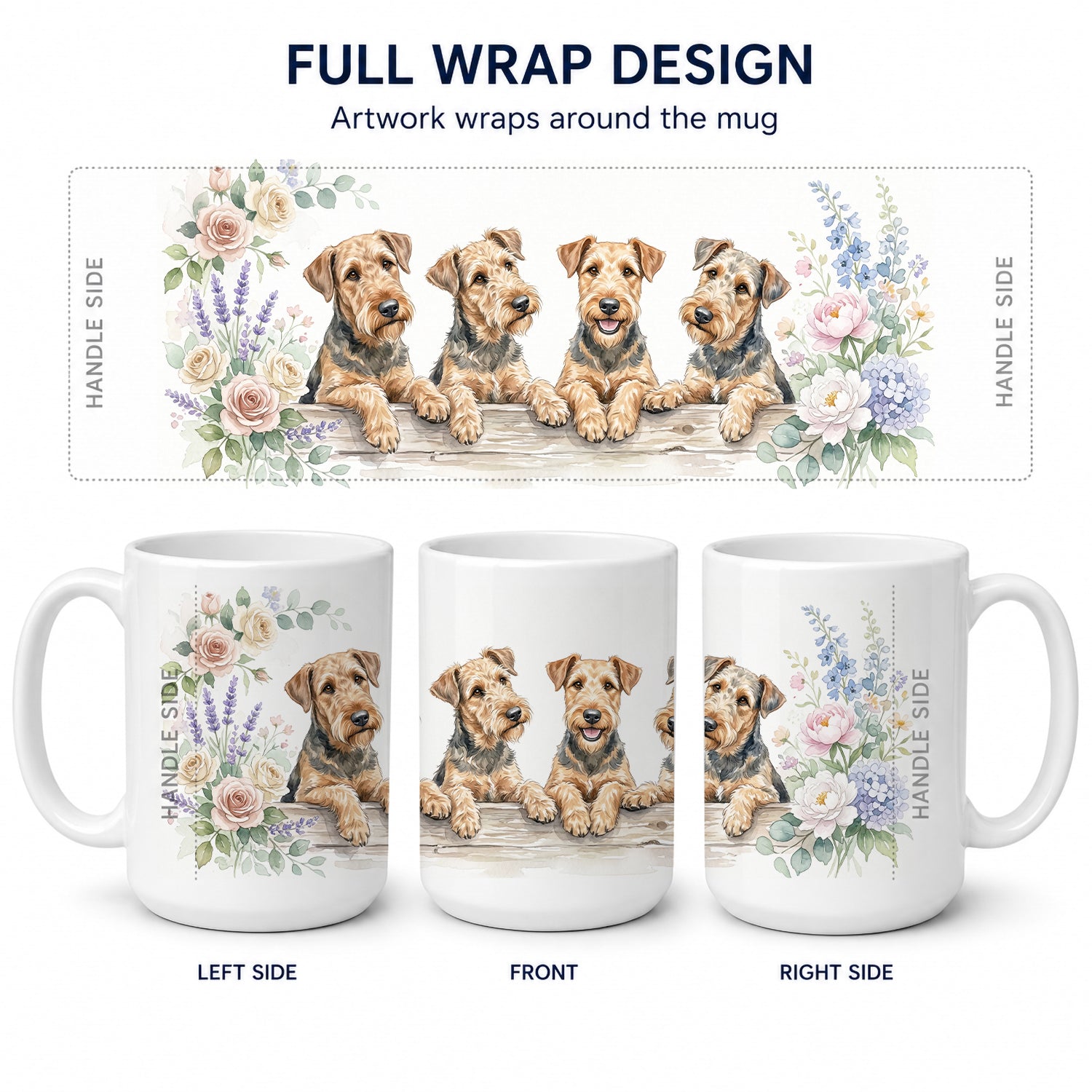 Airedale Terrier Ceramic Coffee Mug 15 oz Decorative Large C Handle Mug Cup for Tea, Cocoa Hot Chocolate