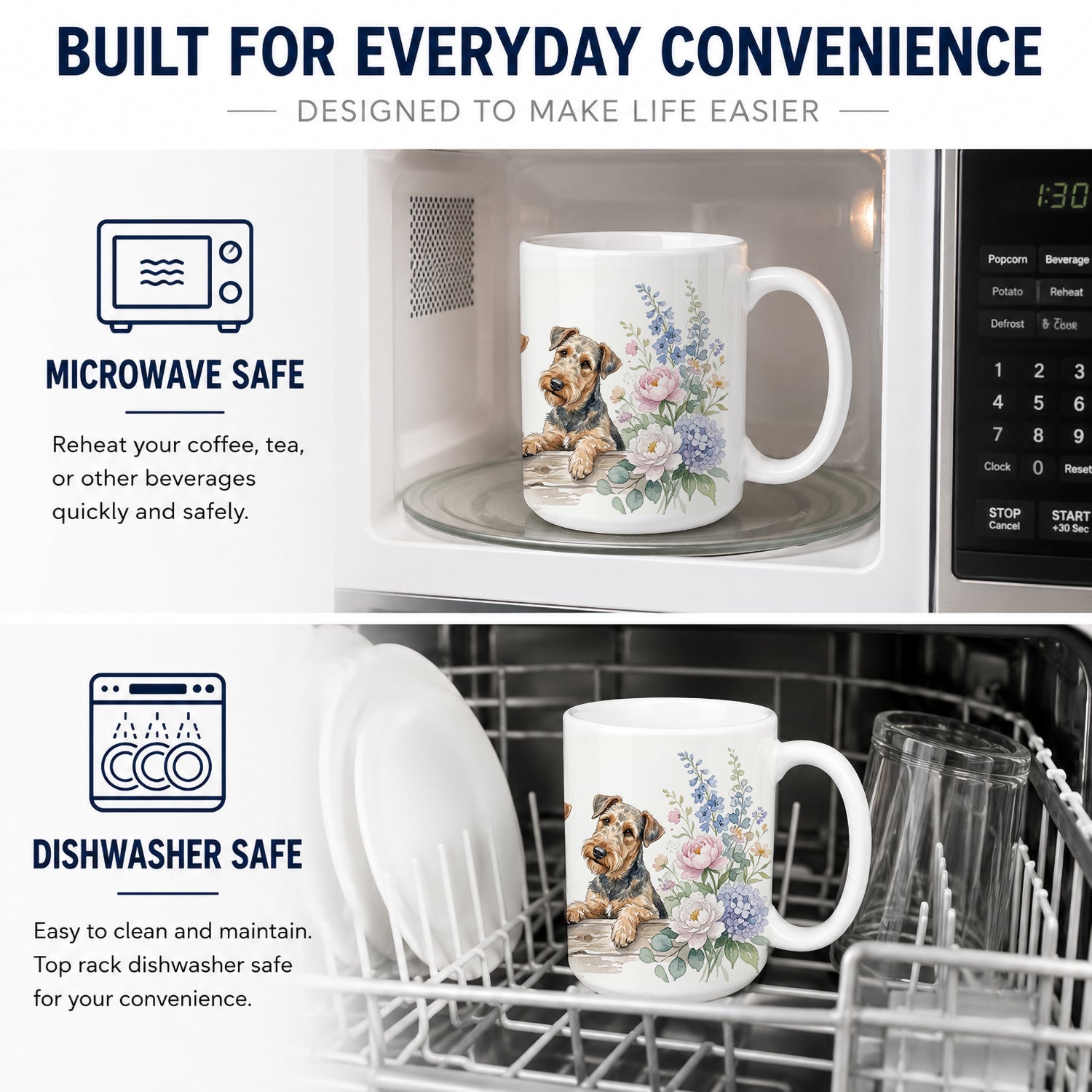 Airedale Terrier Ceramic Coffee Mug 15 oz Decorative Large C Handle Mug Cup for Tea, Cocoa Hot Chocolate