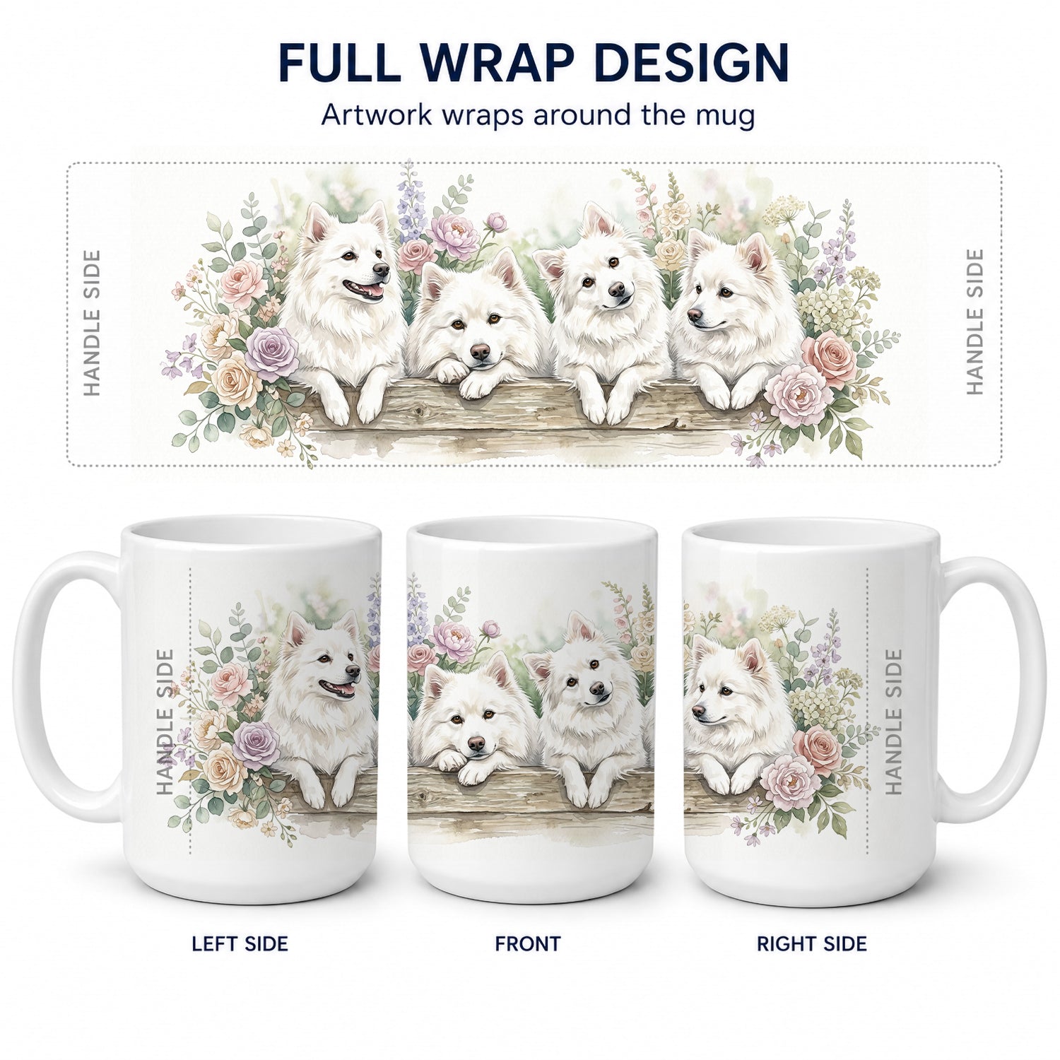 American Eskimo Ceramic Coffee Mug 15 oz Decorative Large C Handle Mug Cup for Tea, Cocoa Hot Chocolate