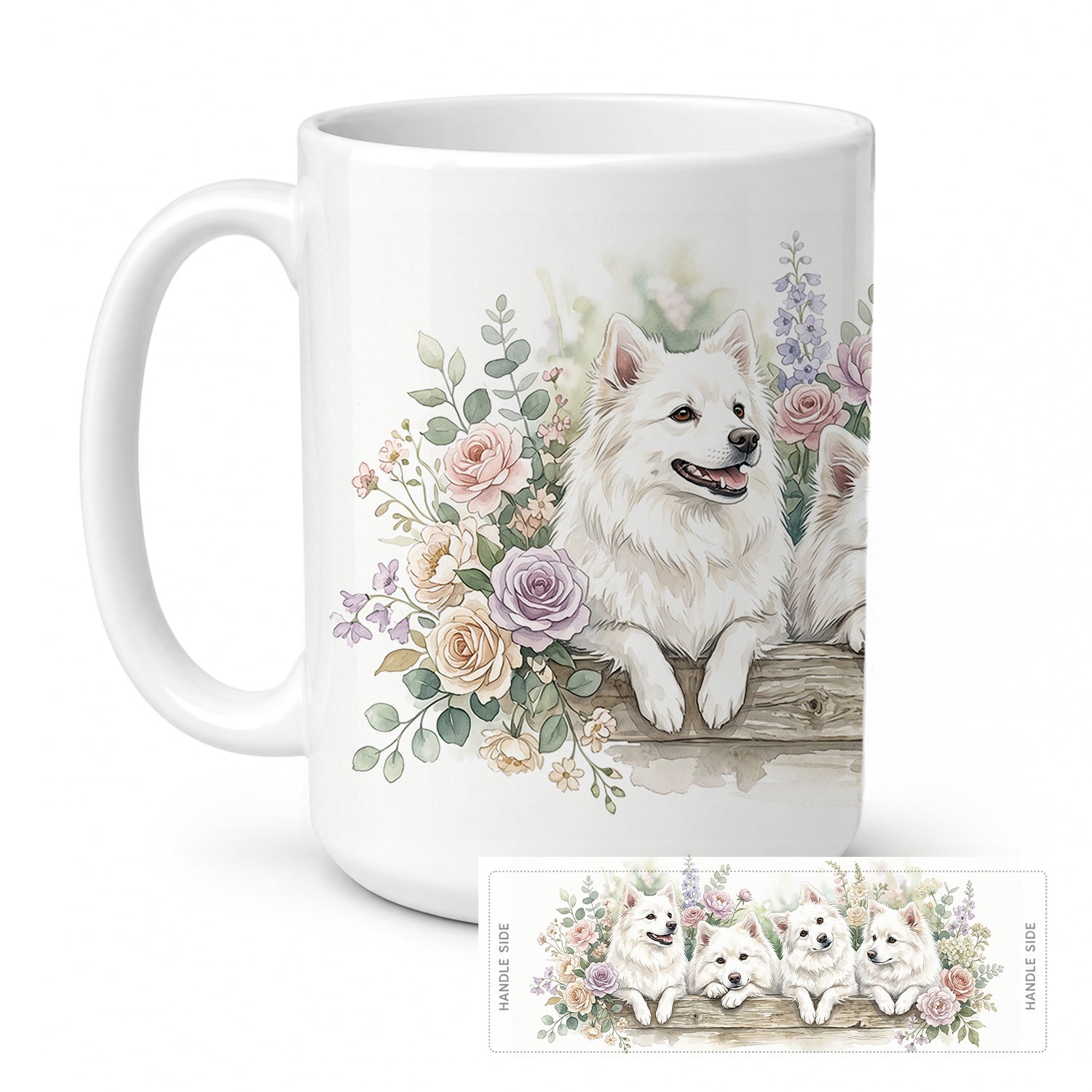 American Eskimo Ceramic Coffee Mug 15 oz Decorative Large C Handle Mug Cup for Tea, Cocoa Hot Chocolate