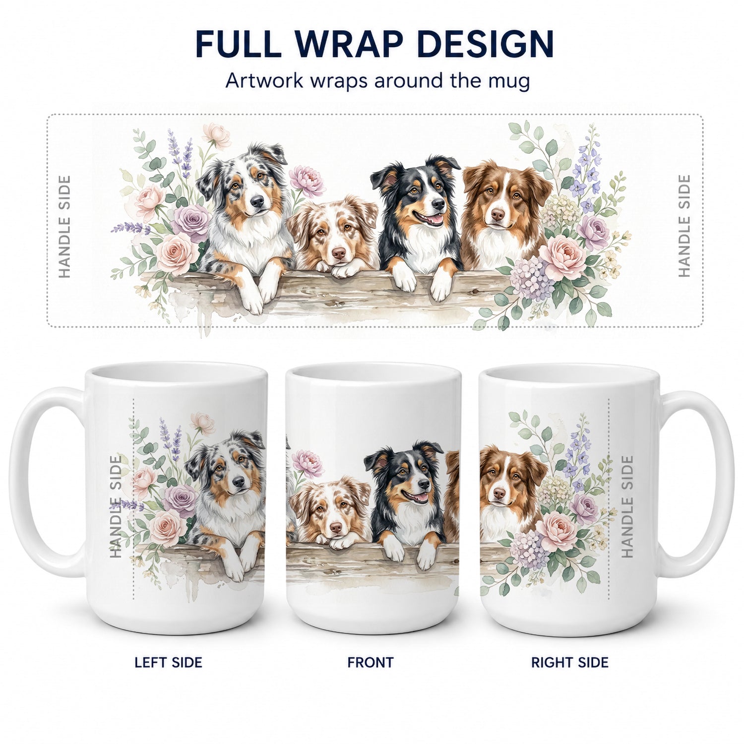 Australian Shepherd Ceramic Coffee Mug 15 oz Decorative Large C Handle Mug Cup for Tea, Cocoa Hot Chocolate