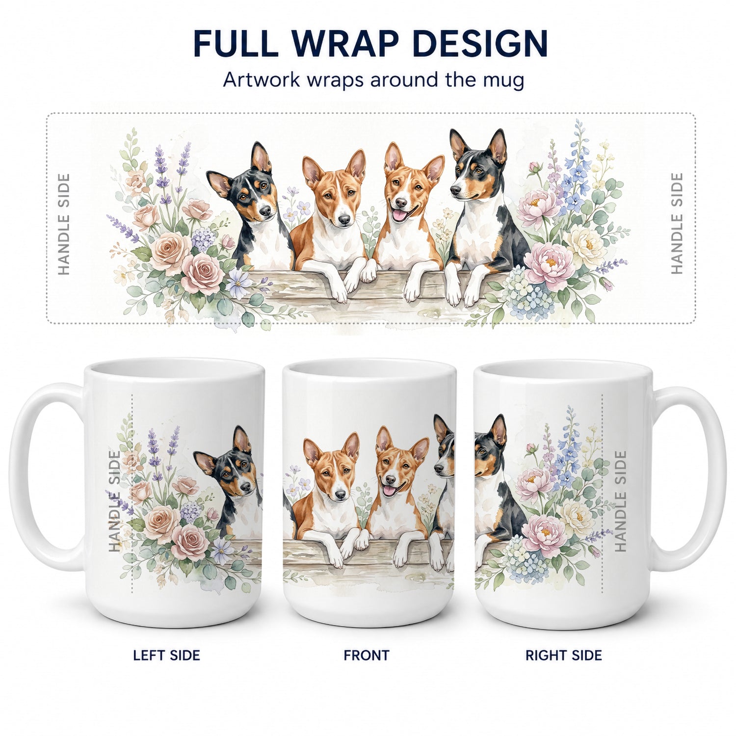 Basenji Ceramic Coffee Mug 15 oz Decorative Large C Handle Mug Cup for Tea, Cocoa Hot Chocolate