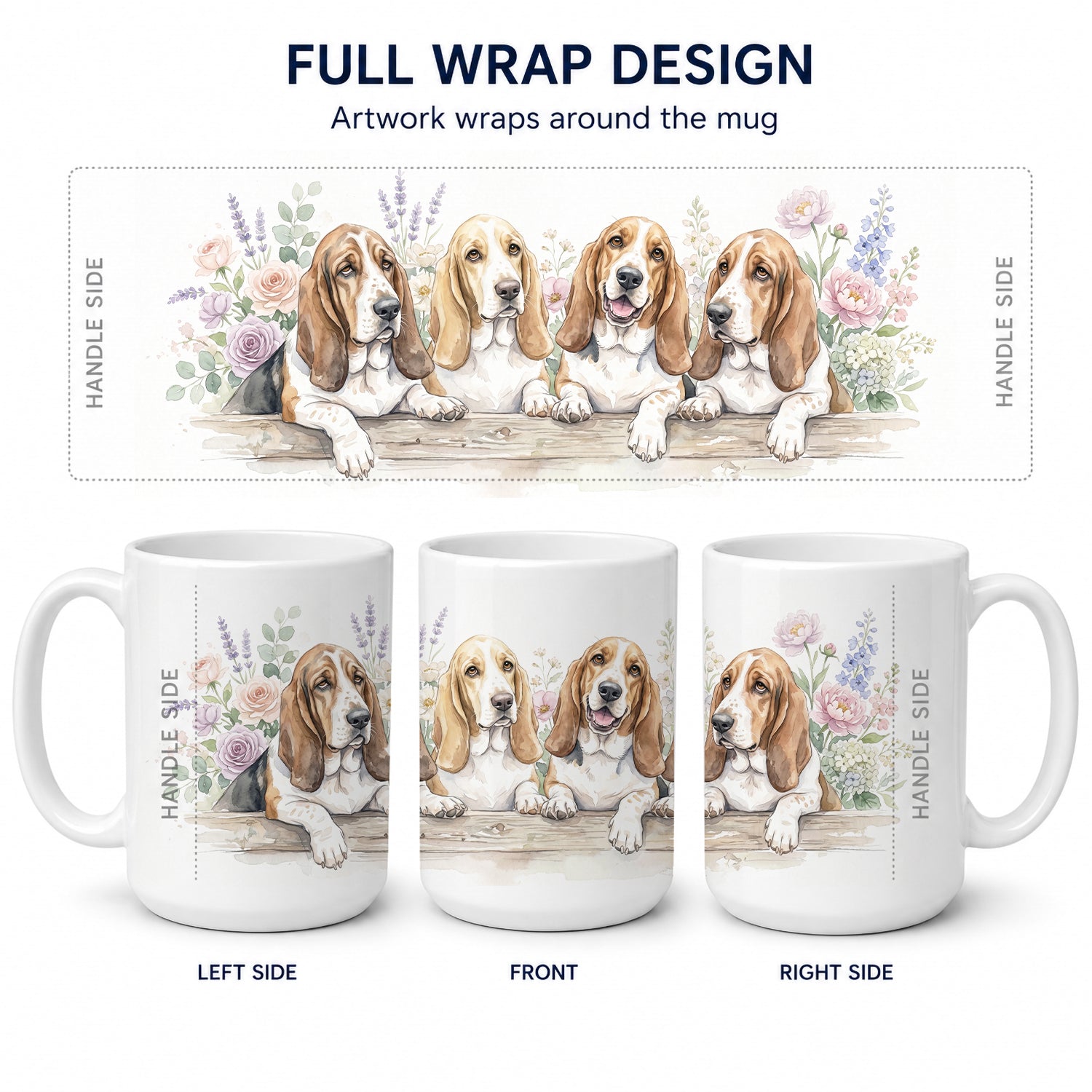 Basset Hound Ceramic Coffee Mug 15 oz Decorative Large C Handle Mug Cup for Tea, Cocoa Hot Chocolate