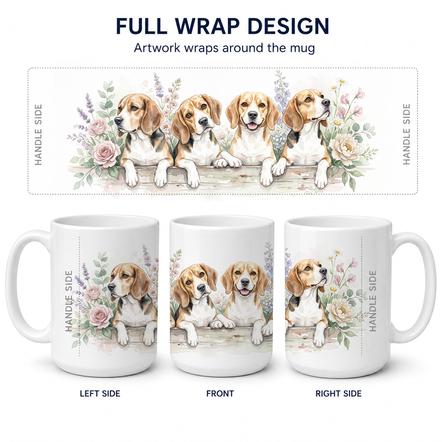 Beagle Ceramic Coffee Mug 15 oz Decorative Large C Handle Mug Cup for Tea, Cocoa Hot Chocolate