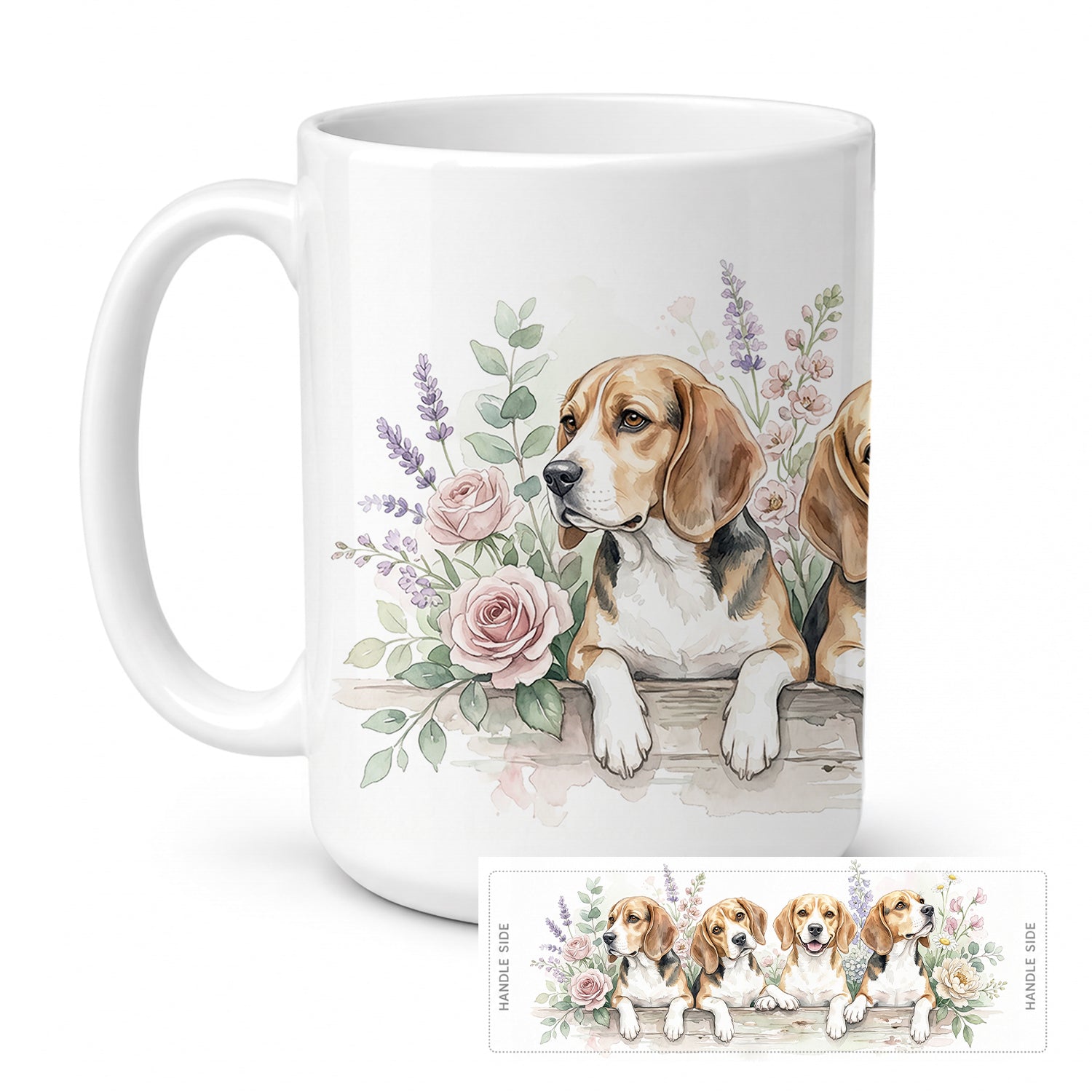 Beagle Ceramic Coffee Mug 15 oz Decorative Large C Handle Mug Cup for Tea, Cocoa Hot Chocolate