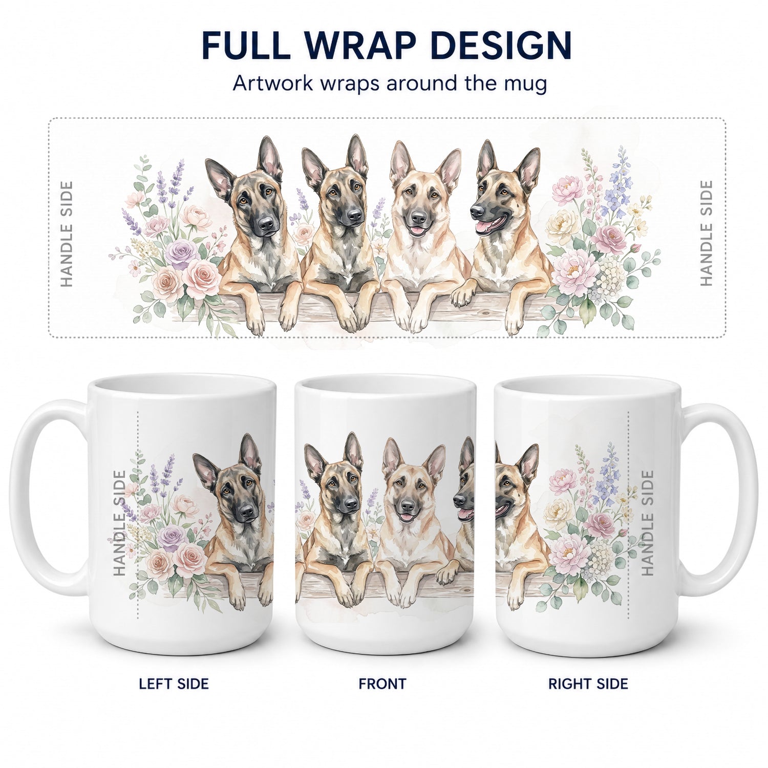Belgian Malinois Ceramic Coffee Mug 15 oz Decorative Large C Handle Mug Cup for Tea, Cocoa Hot Chocolate