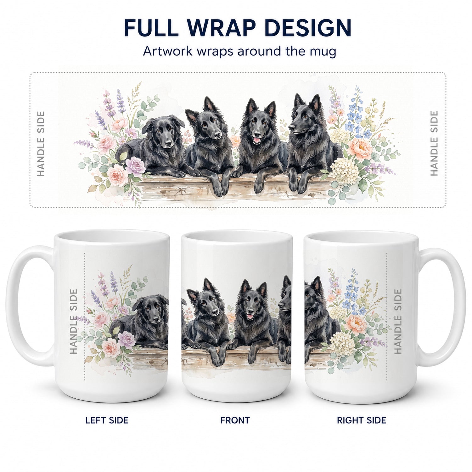 Belgian Sheepdog Ceramic Coffee Mug 15 oz Decorative Large C Handle Mug Cup for Tea, Cocoa Hot Chocolate