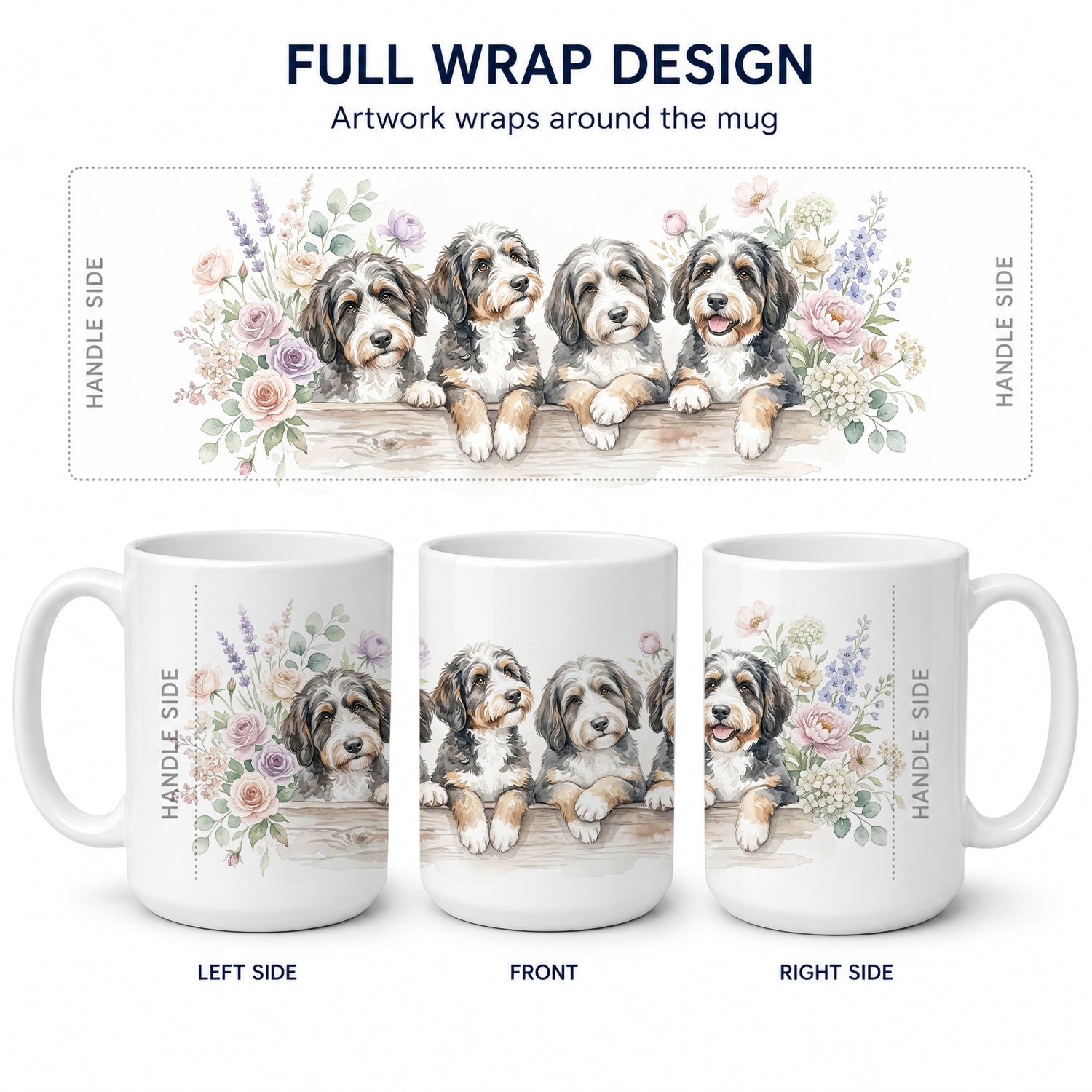 Bernedoodle Ceramic Coffee Mug 15 oz Decorative Large C Handle Mug Cup for Tea, Cocoa Hot Chocolate