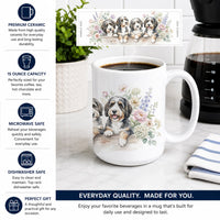 Bernedoodle Ceramic Coffee Mug 15 oz Decorative Large C Handle Mug Cup for Tea, Cocoa Hot Chocolate