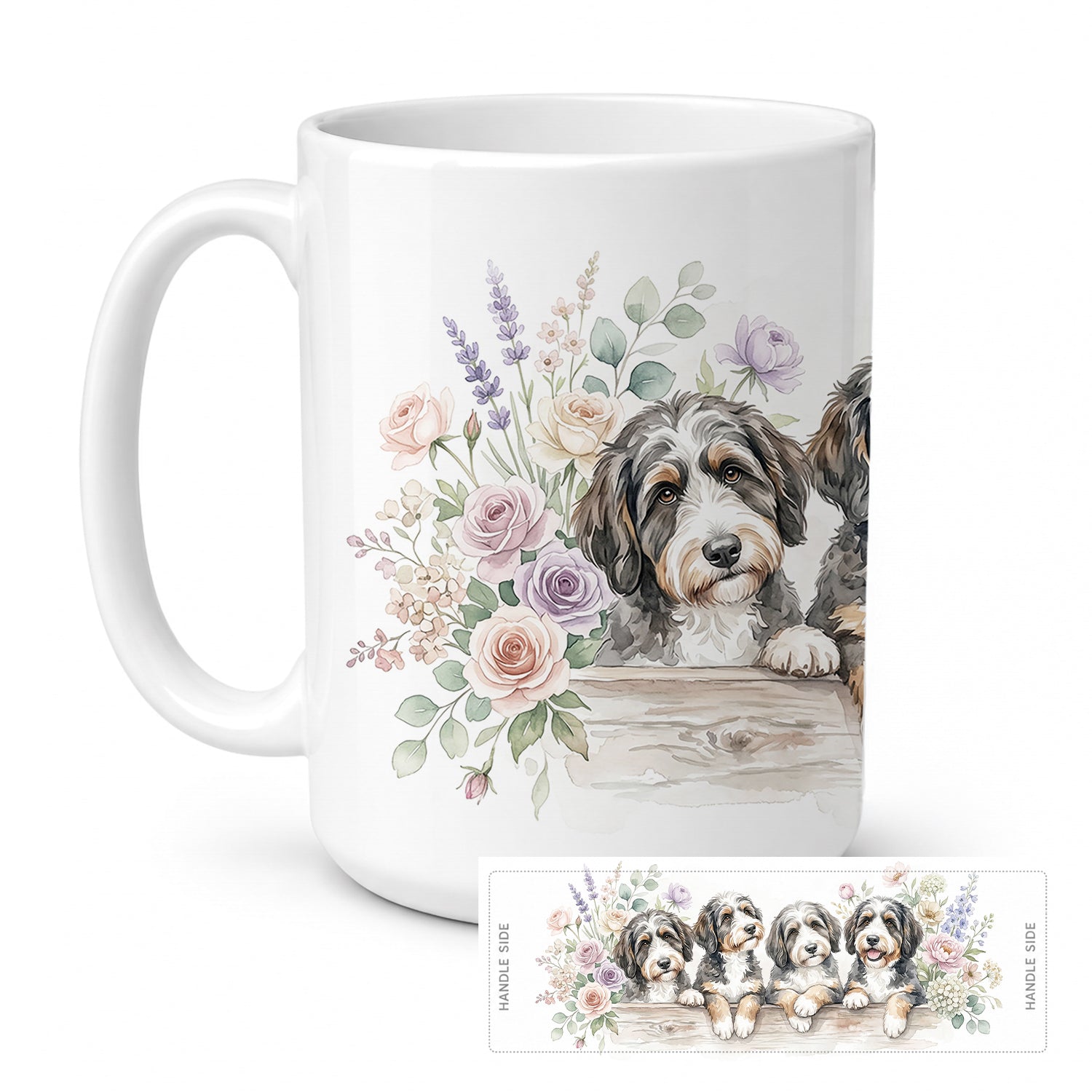 Bernedoodle Ceramic Coffee Mug 15 oz Decorative Large C Handle Mug Cup for Tea, Cocoa Hot Chocolate