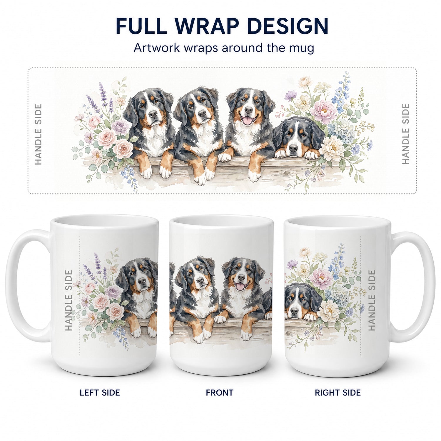 Bernese Mountain Dog Ceramic Coffee Mug 15 oz Decorative Large C Handle Mug Cup for Tea, Cocoa Hot Chocolate