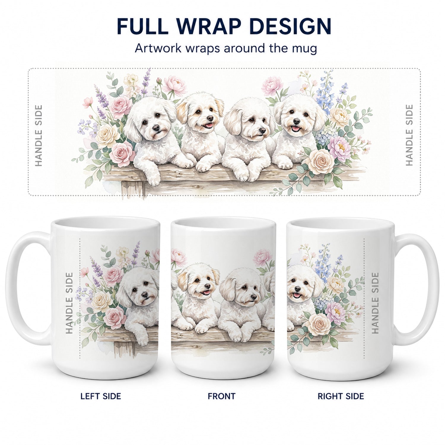 Bichon Frise Ceramic Coffee Mug 15 oz Decorative Large C Handle Mug Cup for Tea, Cocoa Hot Chocolate