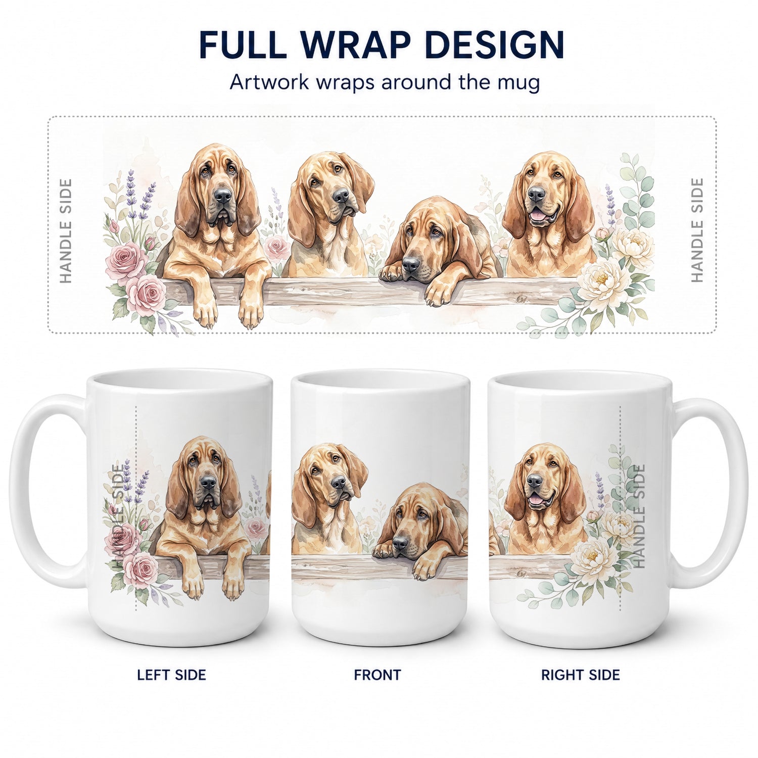 Bloodhound Ceramic Coffee Mug 15 oz Decorative Large C Handle Mug Cup for Tea, Cocoa Hot Chocolate