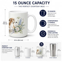 Borzoi Ceramic Coffee Mug 15 oz Decorative Large C Handle Mug Cup for Tea, Cocoa Hot Chocolate