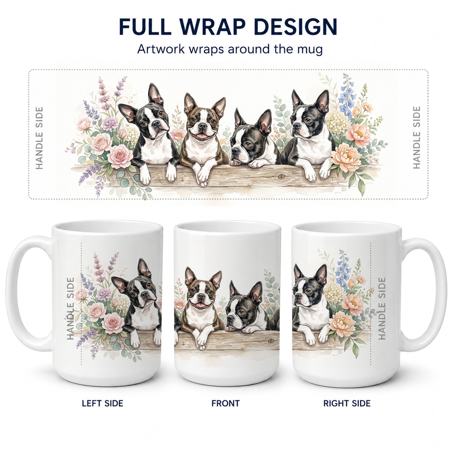 Boston Terrier Ceramic Coffee Mug 15 oz Decorative Large C Handle Mug Cup for Tea, Cocoa Hot Chocolate