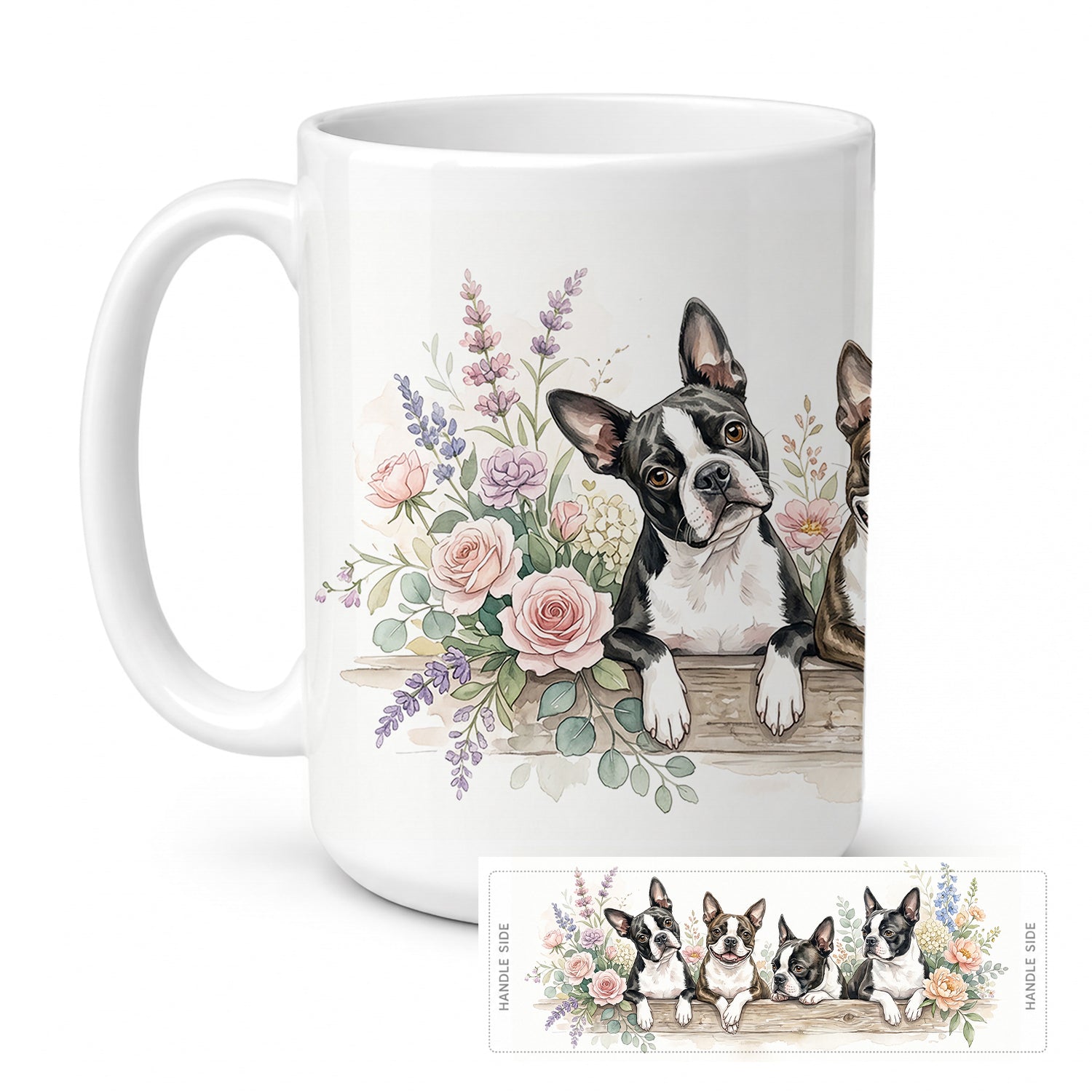 Boston Terrier Ceramic Coffee Mug 15 oz Decorative Large C Handle Mug Cup for Tea, Cocoa Hot Chocolate