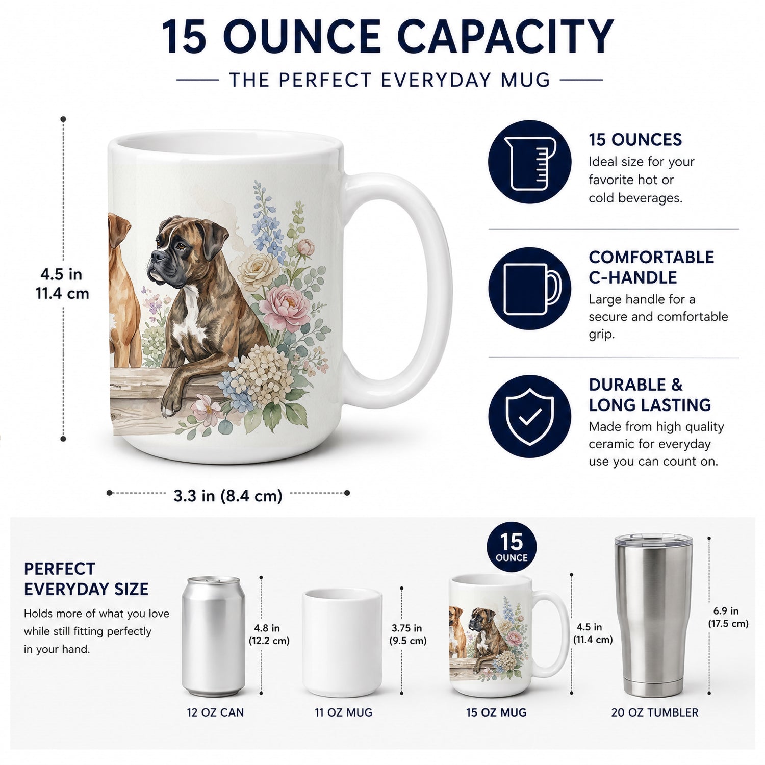 Boxer Ceramic Coffee Mug 15 oz Decorative Large C Handle Mug Cup for Tea, Cocoa Hot Chocolate