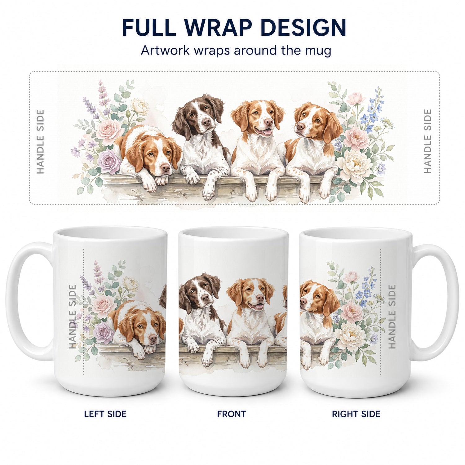 Brittany Spaniel Ceramic Coffee Mug 15 oz Decorative Large C Handle Mug Cup for Tea, Cocoa Hot Chocolate