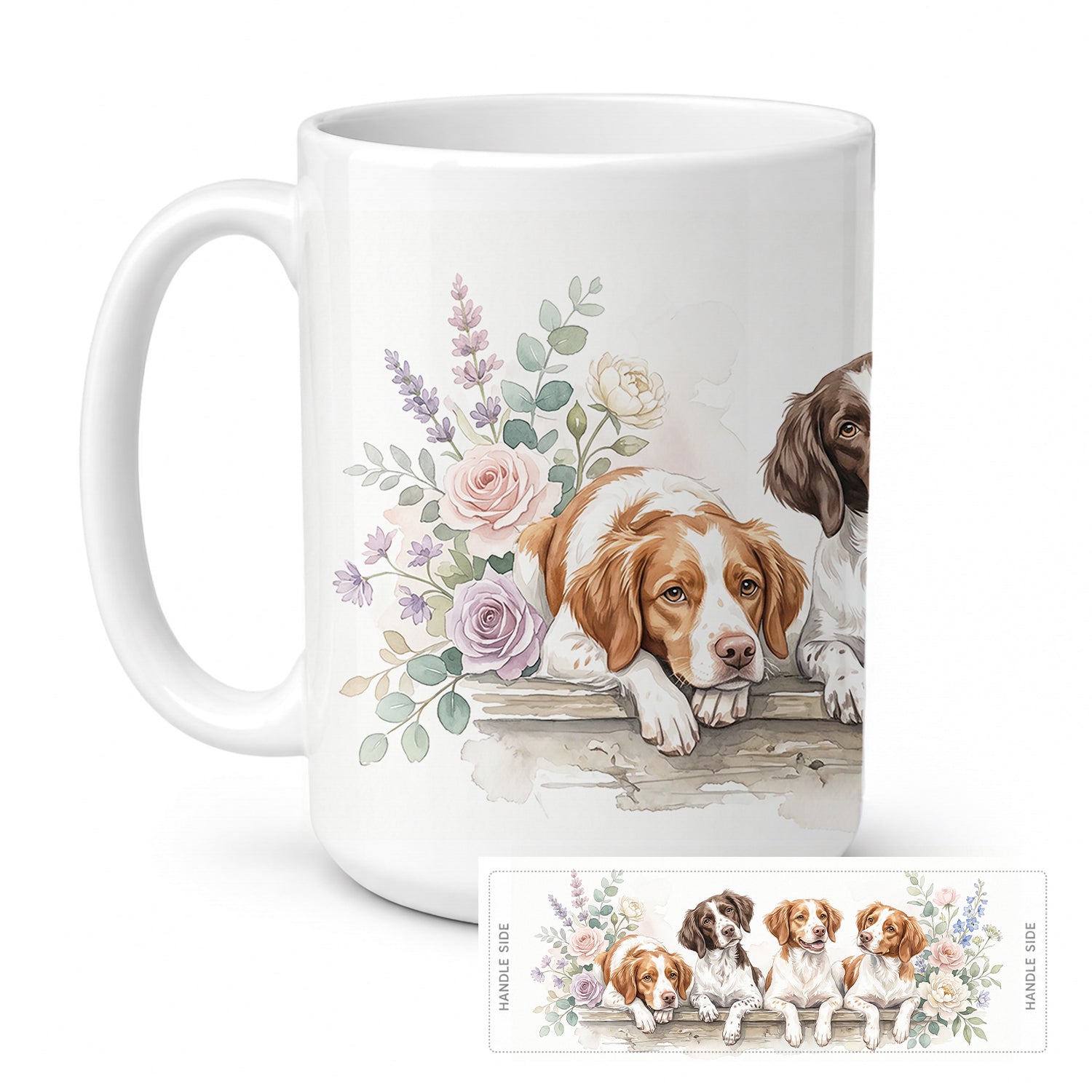 Brittany Spaniel Ceramic Coffee Mug 15 oz Decorative Large C Handle Mug Cup for Tea, Cocoa Hot Chocolate