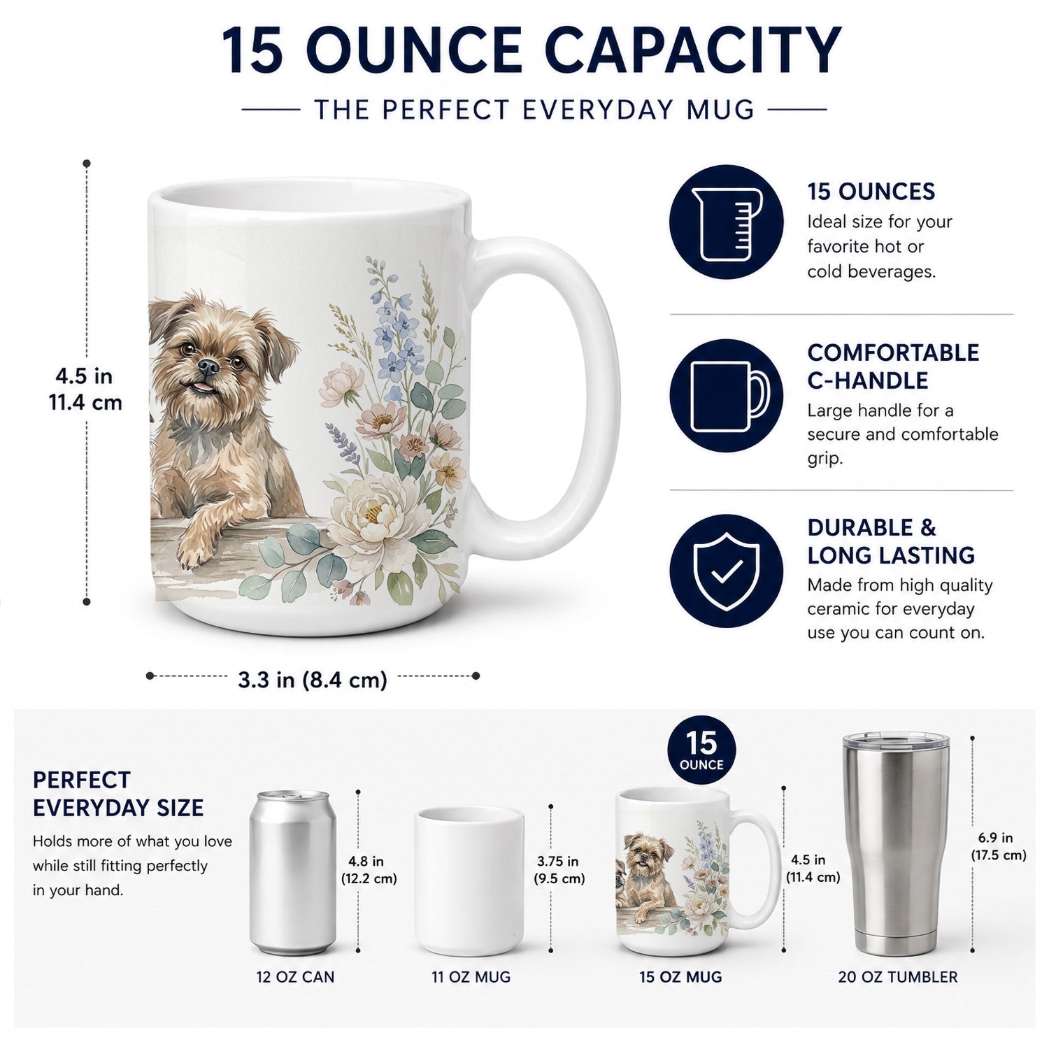 Brussels Griffon Ceramic Coffee Mug 15 oz Decorative Large C Handle Mug Cup for Tea, Cocoa Hot Chocolate