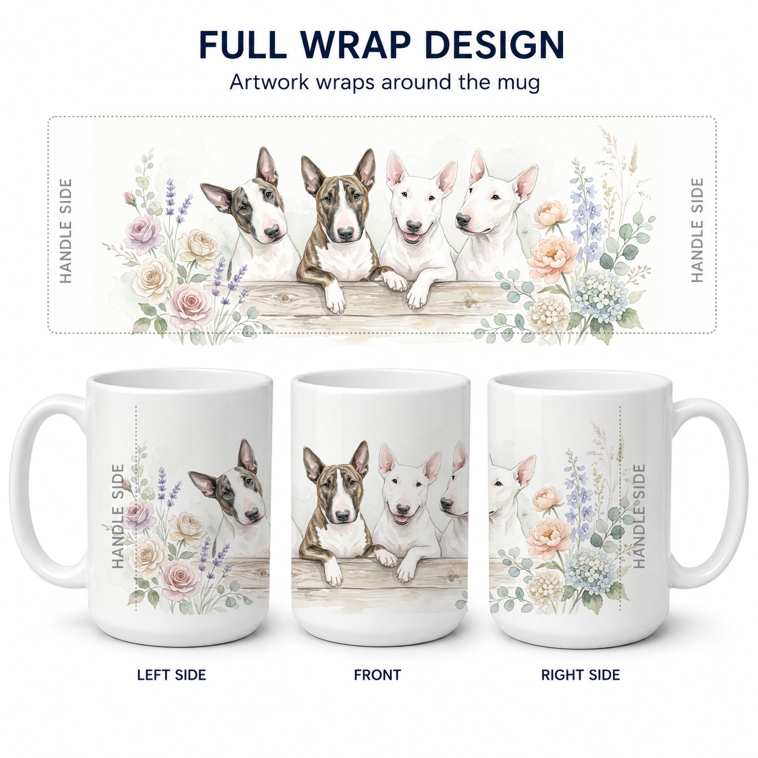Bull Terrier Ceramic Coffee Mug 15 oz Decorative Large C Handle Mug Cup for Tea, Cocoa Hot Chocolate