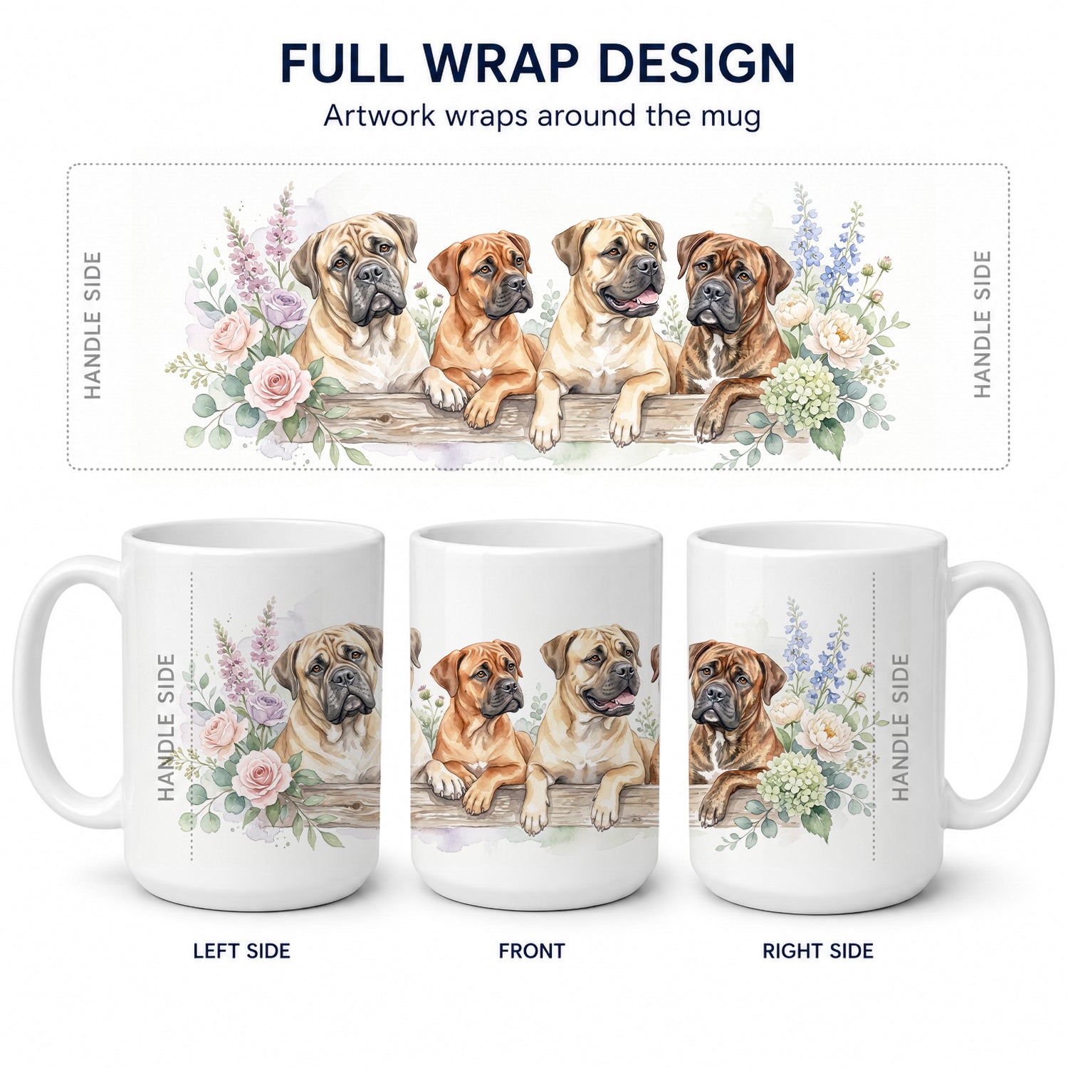 Bullmastiff Ceramic Coffee Mug 15 oz Decorative Large C Handle Mug Cup for Tea, Cocoa Hot Chocolate